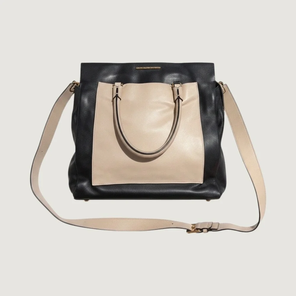 Marc by Marc Jacobs Black Cream‎ Leather Colorblock Tote Satchel Crossbody Bag